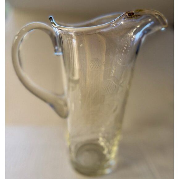 Hand Blown Cocktails Martini Pitcher Clear Cut Glass Vtg - Picture 2 of 16